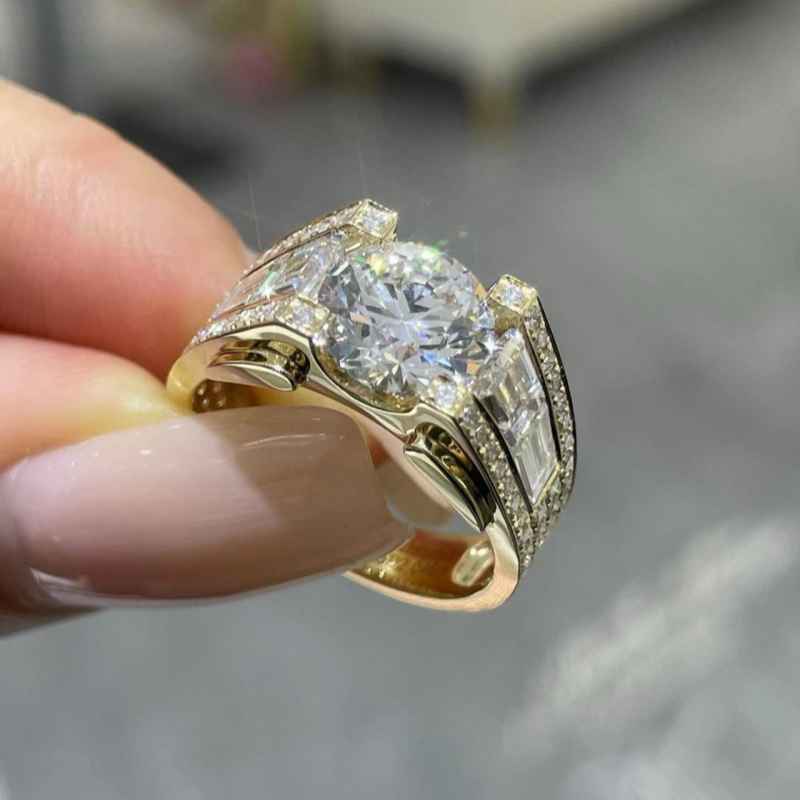 BP007 Bold Multi-Stone Lab Diamond Ring – Heavy Gold Statement Design — product photo 3 of 6
