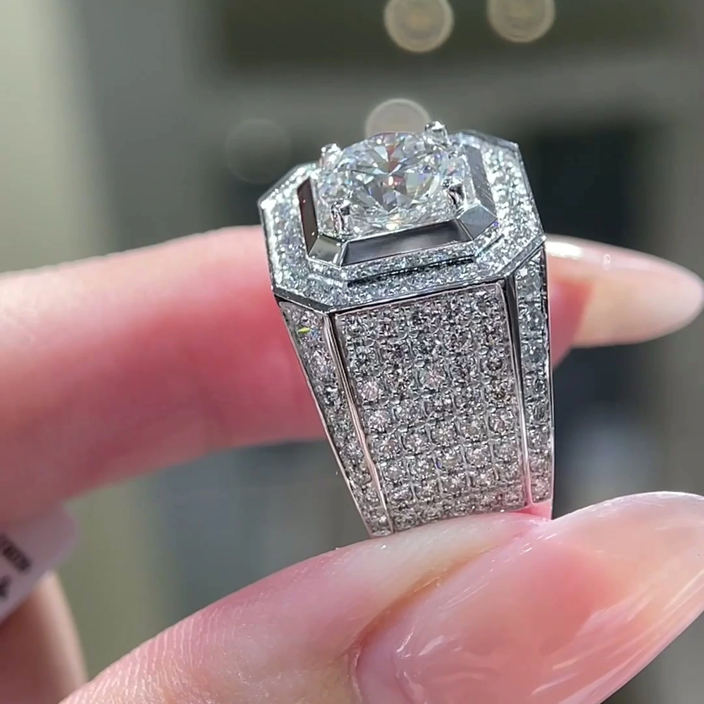 Orion Octagonal Pavé Frame Platinum Men’s Diamond Ring — product photo 2 of 4