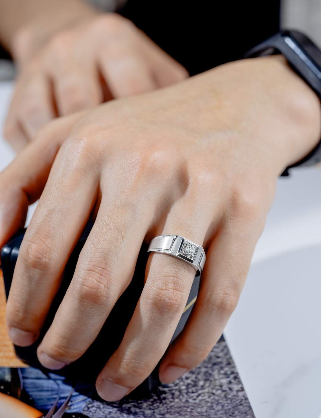 Architectural Platinum Men’s Lab-Grown Diamond Ring — product photo 4 of 6