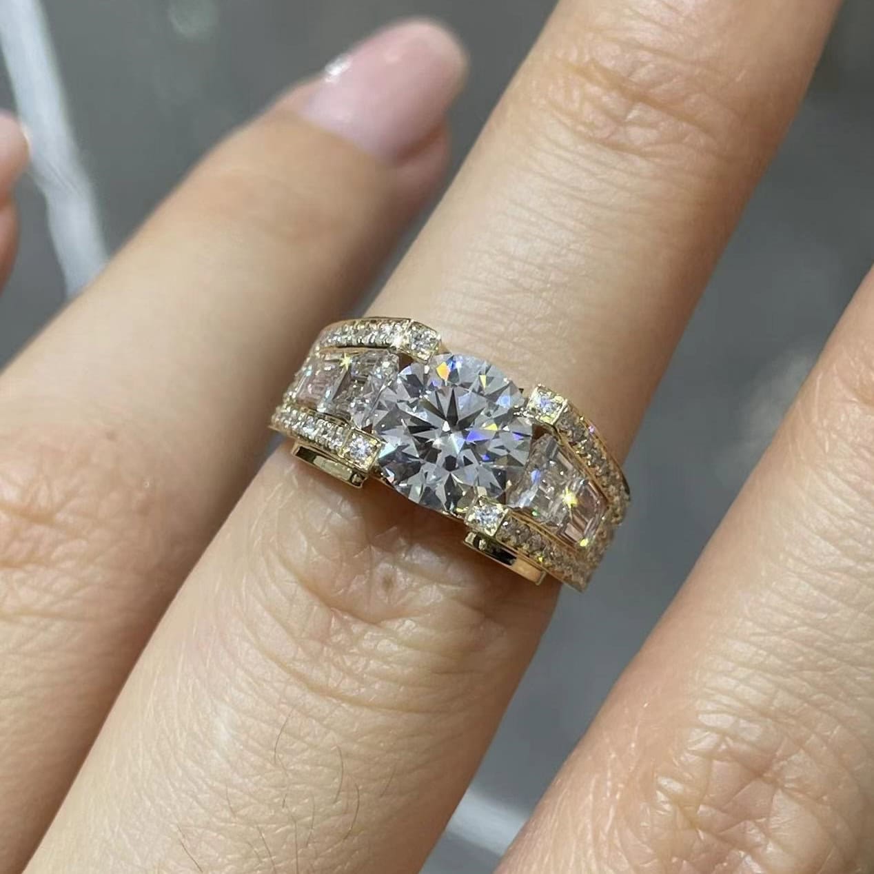 BP007 Bold Multi-Stone Lab Diamond Ring – Heavy Gold Statement Design — product photo 5 of 6