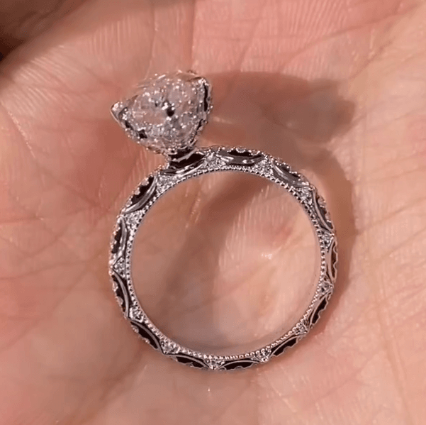 Vintage Marquise Lab Diamond Ring with Hidden Halo and Full Engraved Band — product photo 3 of 5