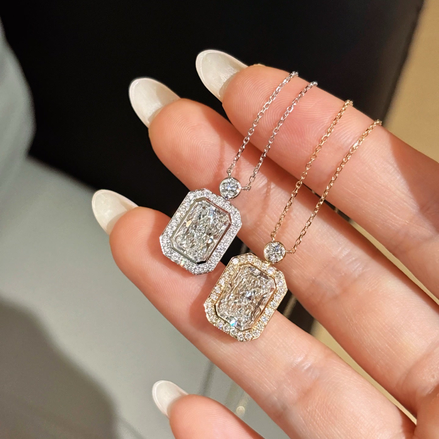 Radiant-Cut Diamond Halo Pendant — product photo 4 of 4