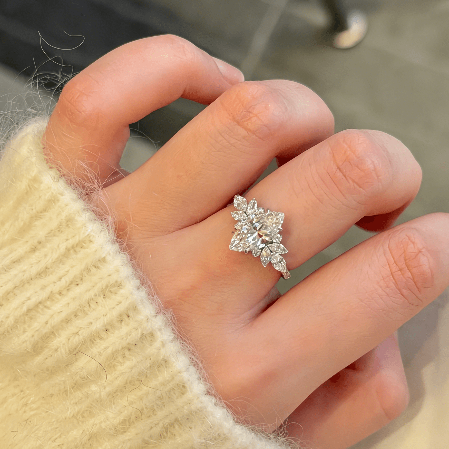 Marquise Lab Diamond Ring with Pear Cluster – Nature-Inspired Elegant Design — product photo 5 of 5