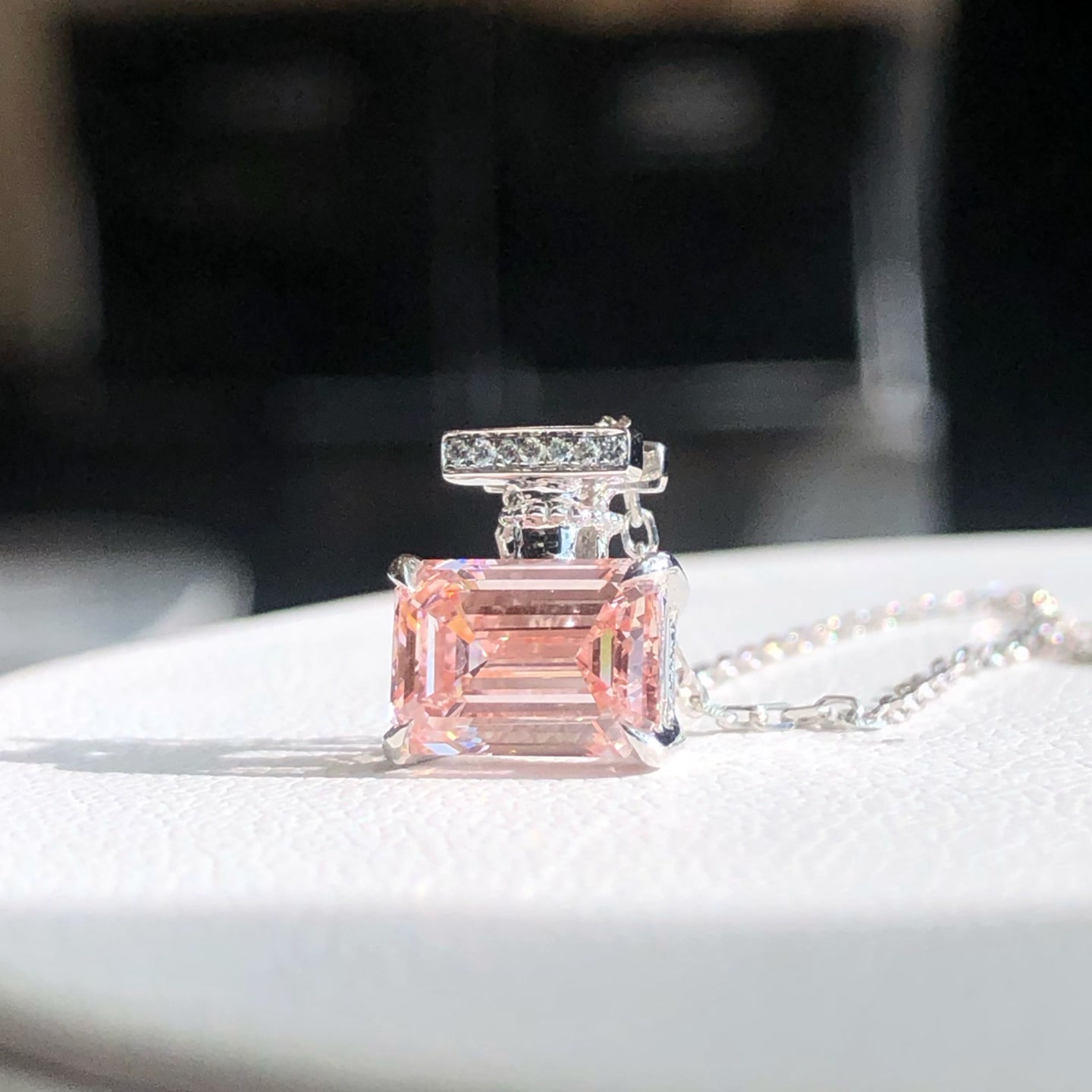 Rosalia Pink Diamond Perfume Bottle Pendant Necklace — product photo 4 of 5